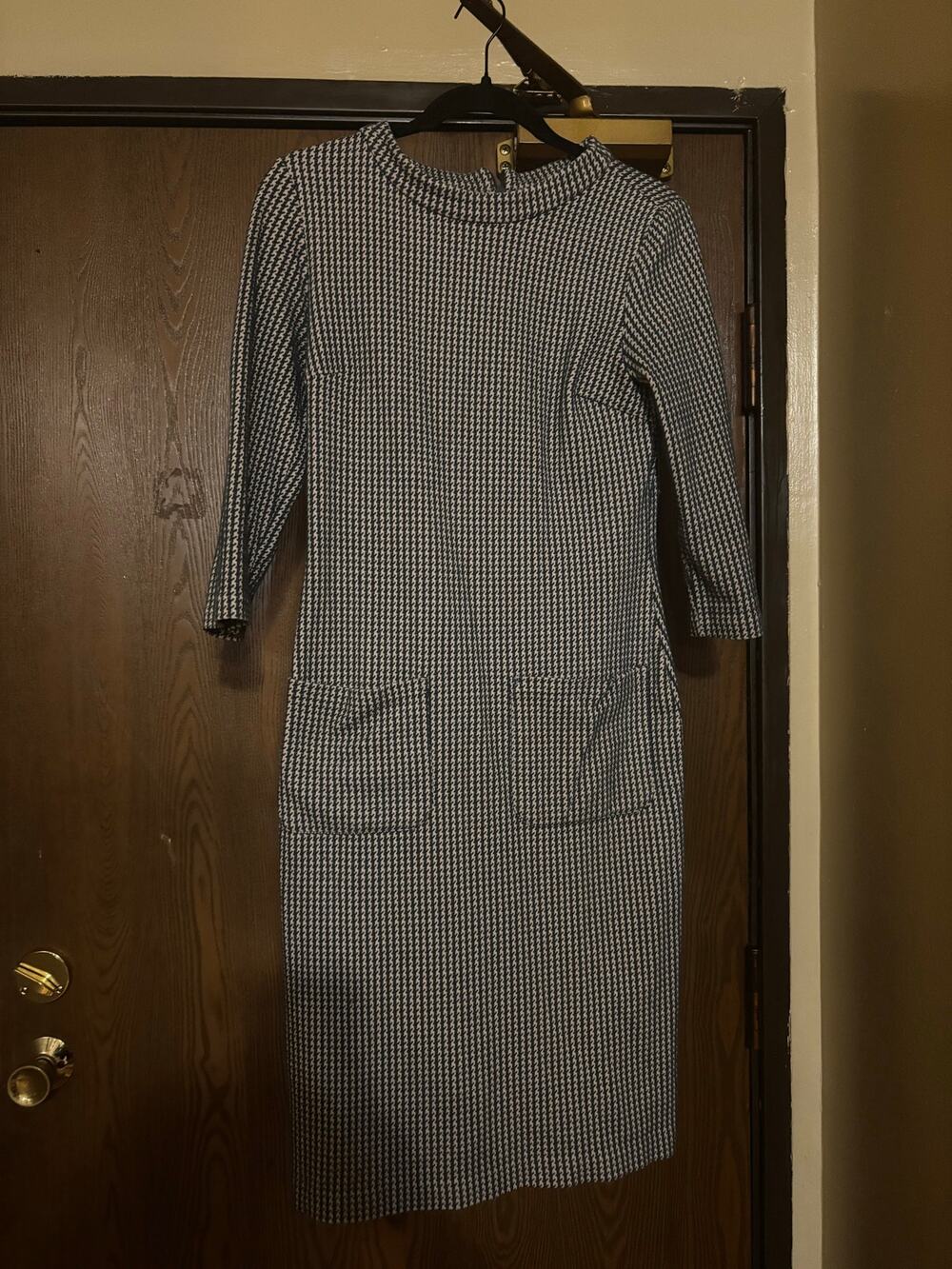 Boden Thick Fall Winter Warm Cotton Houndstooth Pockets Midi Dress